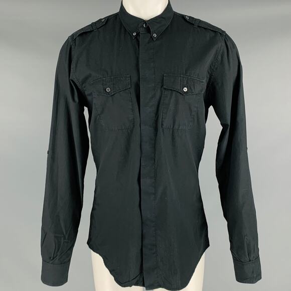 DOLCE & GABBANA Size M Black Cotton Epaulettes Long Sleeve Shirt
